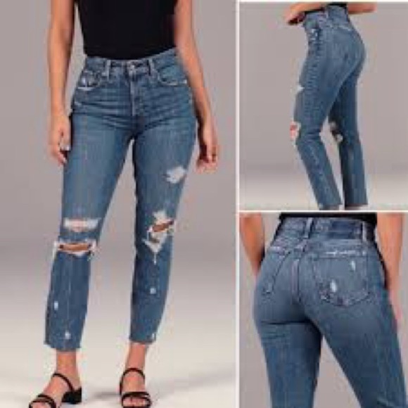 Abercrombie Distressed Curve Love High Rise Mom Jeans- Size 27 - Picture 2 of 8